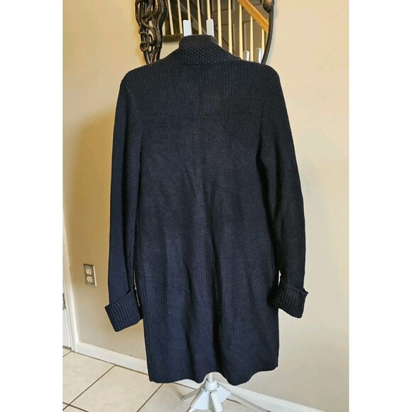 Tory Burch Long Cardigan Women's L Navy Wool Blend Open Front Sweater Coatigan - Picture 7 of 8